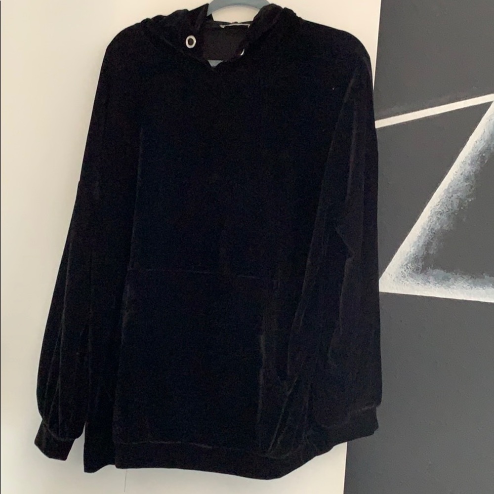 Zara black velvet hooded stylish sweater